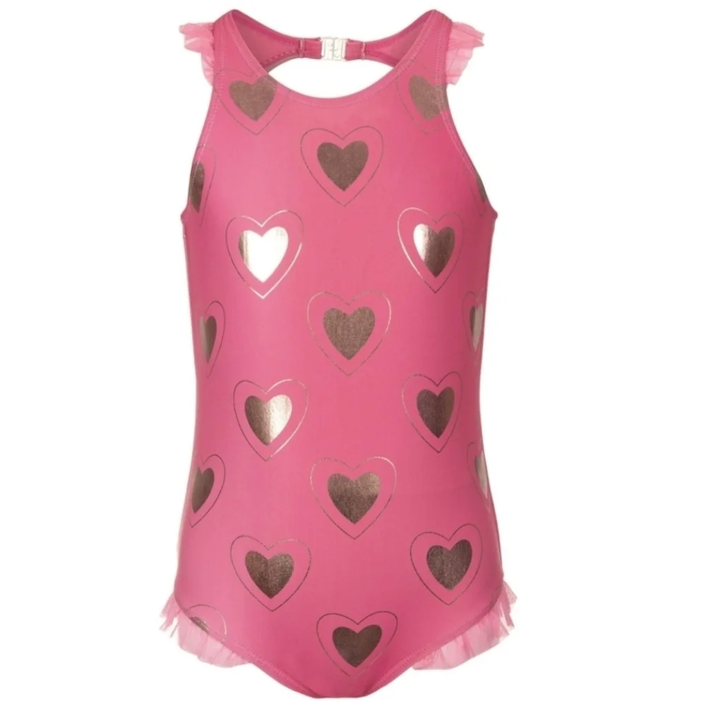 Appaman Calla One Piece Swimsuit Pink Rose Gold Hearts 7